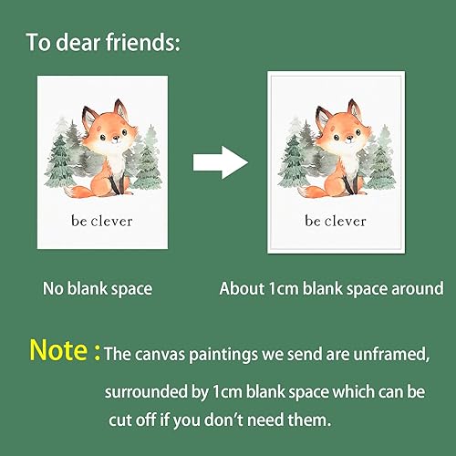 Miniatura 2 de gooptyinh Arte de pared en lienzo de animales del bosque para guardería, 6 pósters de impresión inspiradores de animales del bosque, citas