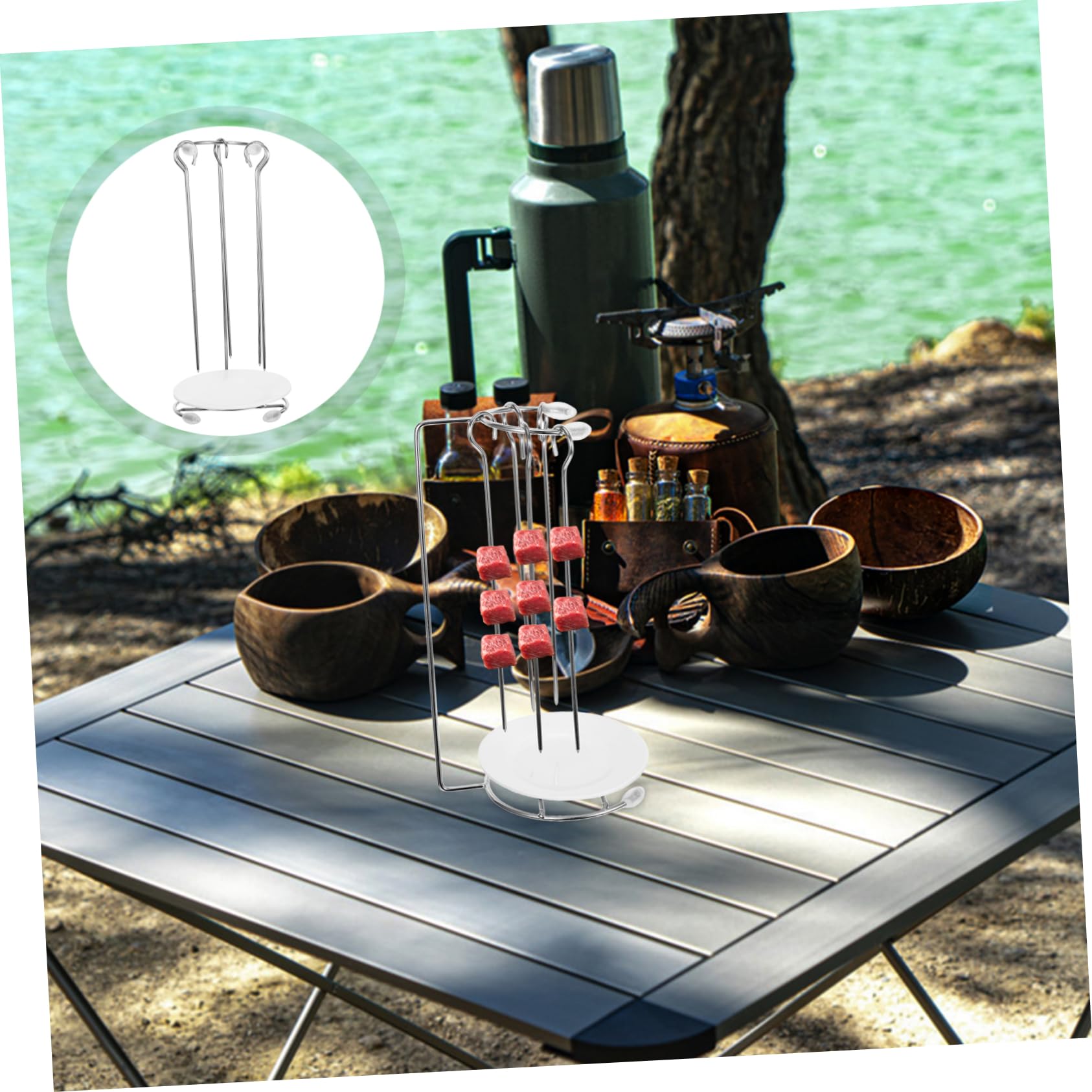 Abaodam Edelstahl Grillaufhänger 2 Stück für Outdoor BBQ Abnehmbares Hängeregal mit Tropfschale Rostfreier Grillspieß Halter für Effektives Barbecue Zubehör