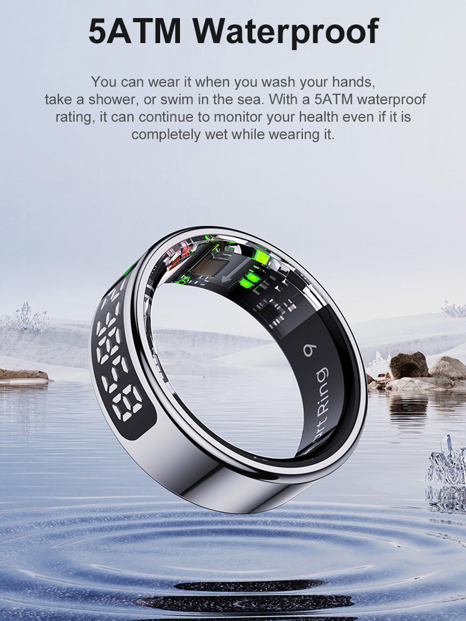 Anillo inteligente con monitor de frecuencia cardíaca, monitor de sueño, contador de pasos, calorías, anillo de salud, sensor inteligente Tasbih, cámara remota, anillos inteligentes para hombres y