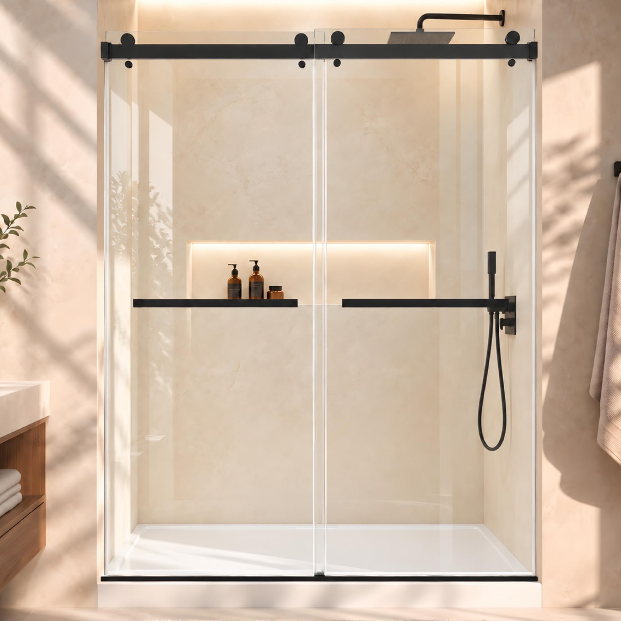 Photo 1 of Aurisal Frameless Sliding Glass Shower Door, 60" W x 72" H, Matte Black