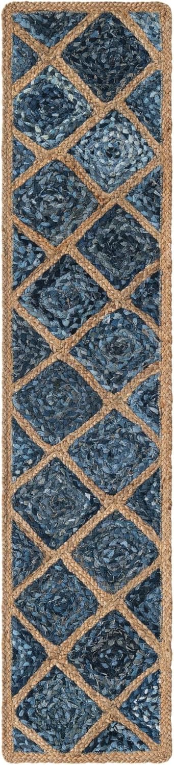Unique Loom Braided Jute Collection Area Rug - Bengal (1' 2" x 6' 1" Table Runner, Blue/ Natural)
