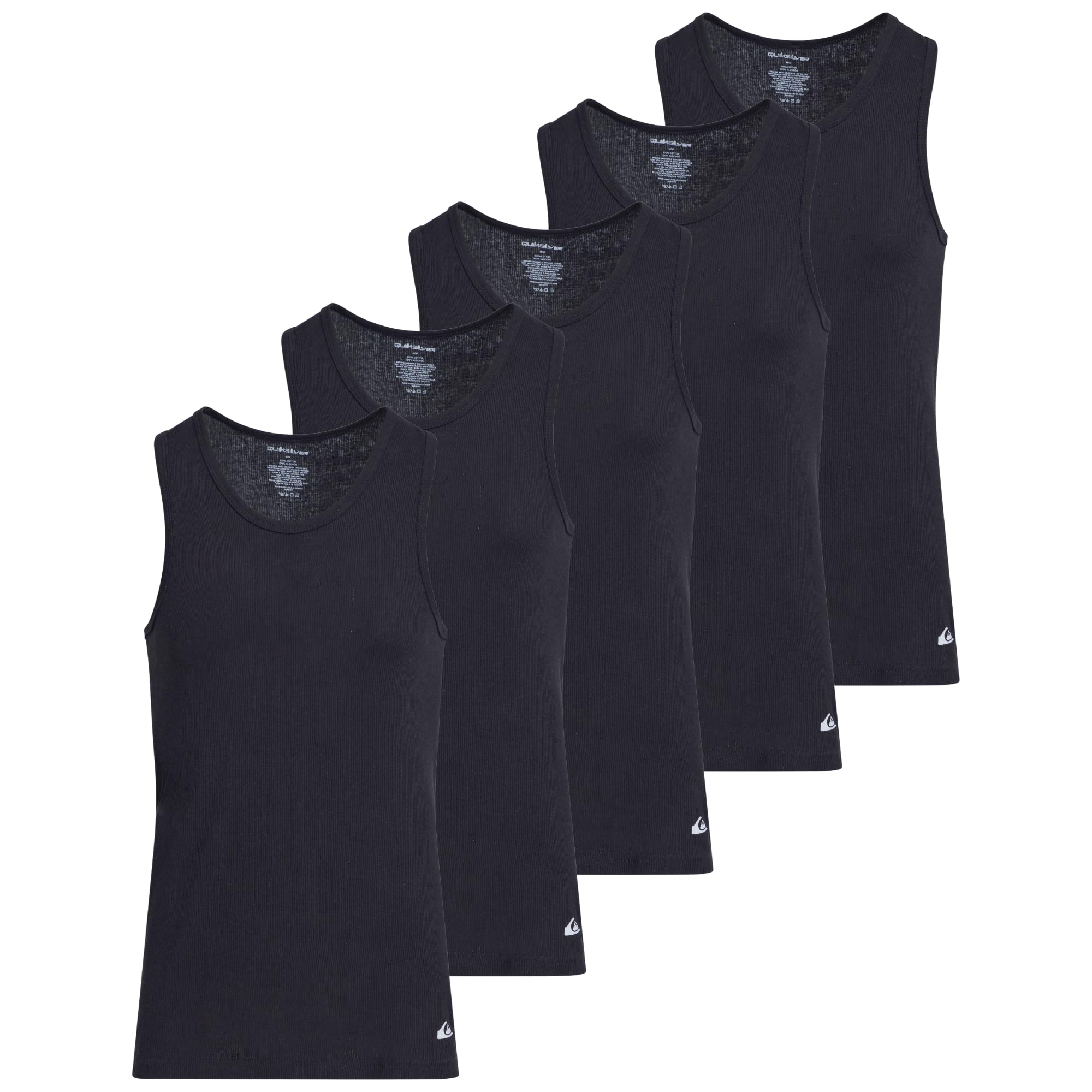 Quiksilver Undershirt Tank Tops for Men - 5 Pack Lightweight Ribbed Tanktops Black