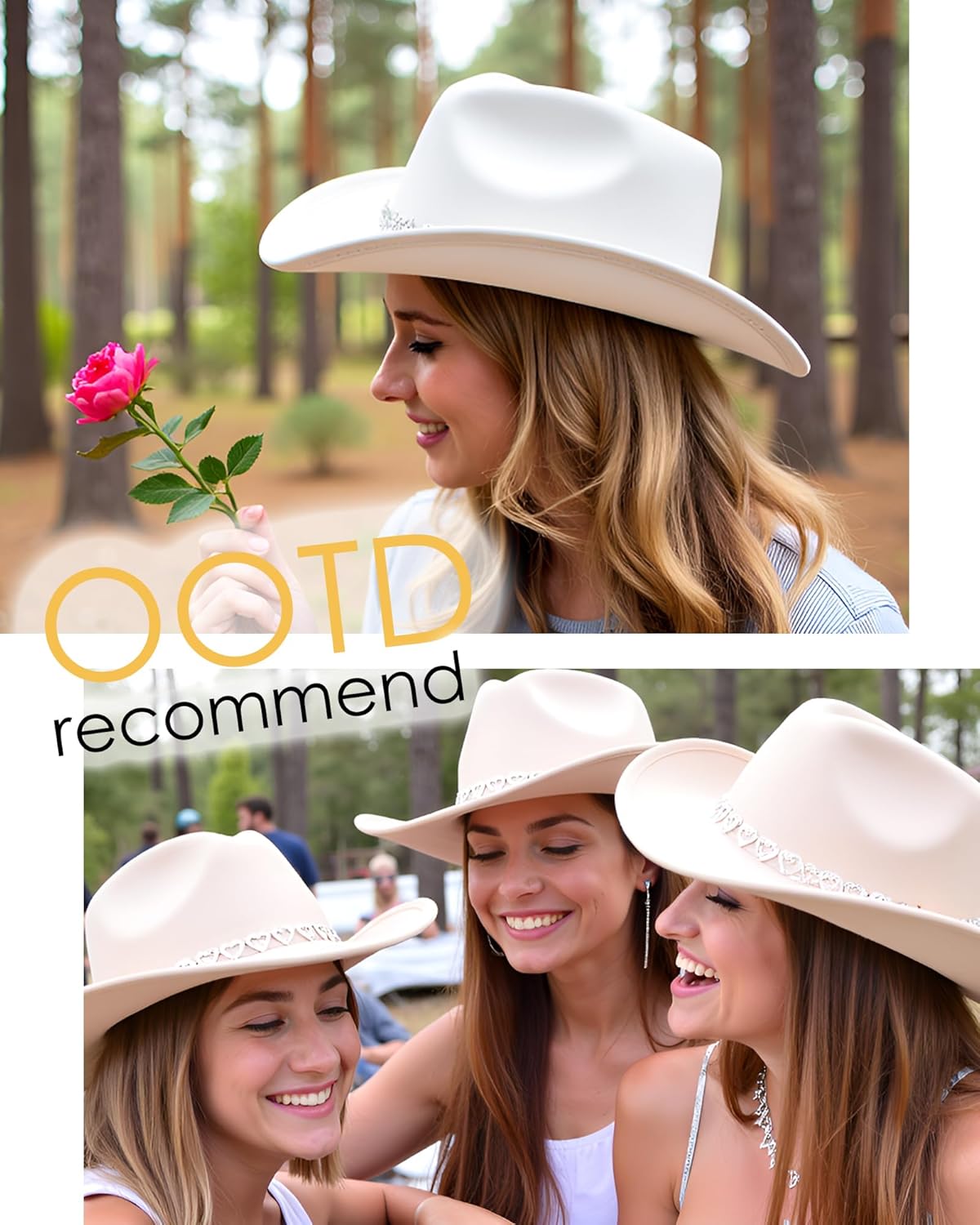 Gossifan Western Cowboy Hat for Men Women Wide Brim Felt Fedora Cowgirl Hats with Buckle Belt - Image 7