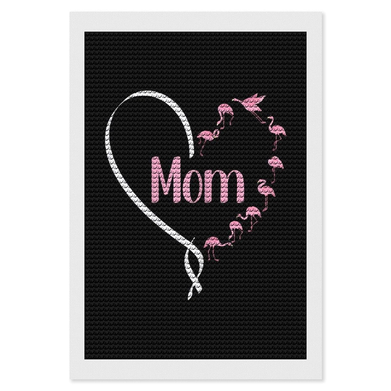 Junmoney Mom Cute Flamingo Diamond Painting Kit 8"x12", Adhesive Canvas, Home Wall Decor, for Beginners, Birthday Gift, Full Kit Included