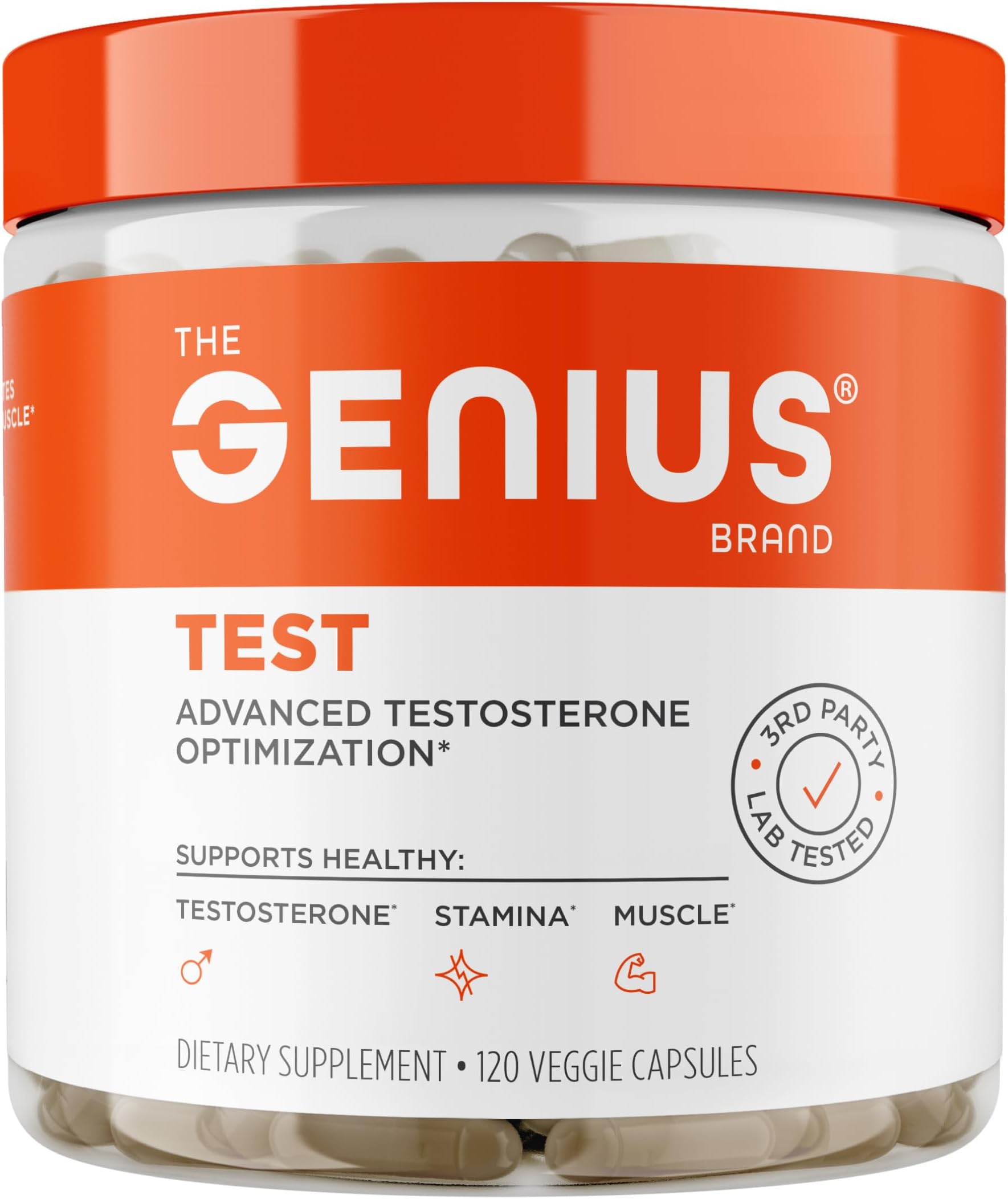 Genius Test, Advanced Testosterone Booster for Men - Natural Stamina, Endurance, Energy & Strength Enhancing Supplement - Lean Muscle Builder, Brain & Libido Support Male Supplements, 120 Veggie Pills