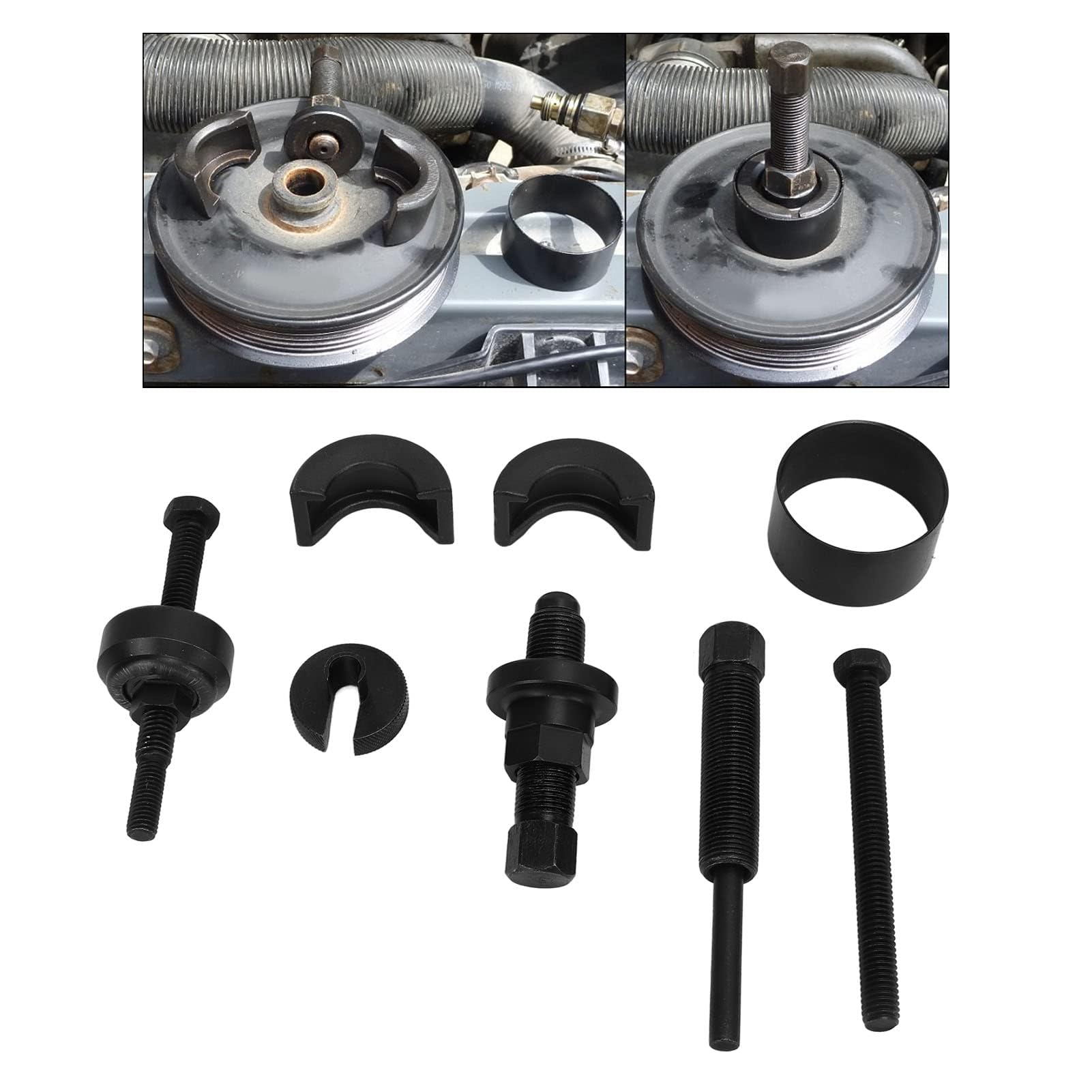 Kit Extractor de Polea de Bomba de Dirección Asistida, Herramienta de Instalación de Polea de Bomba, Kit de Herramientas de Extracción de Instalador, Repuesto de Acero Al Cromo