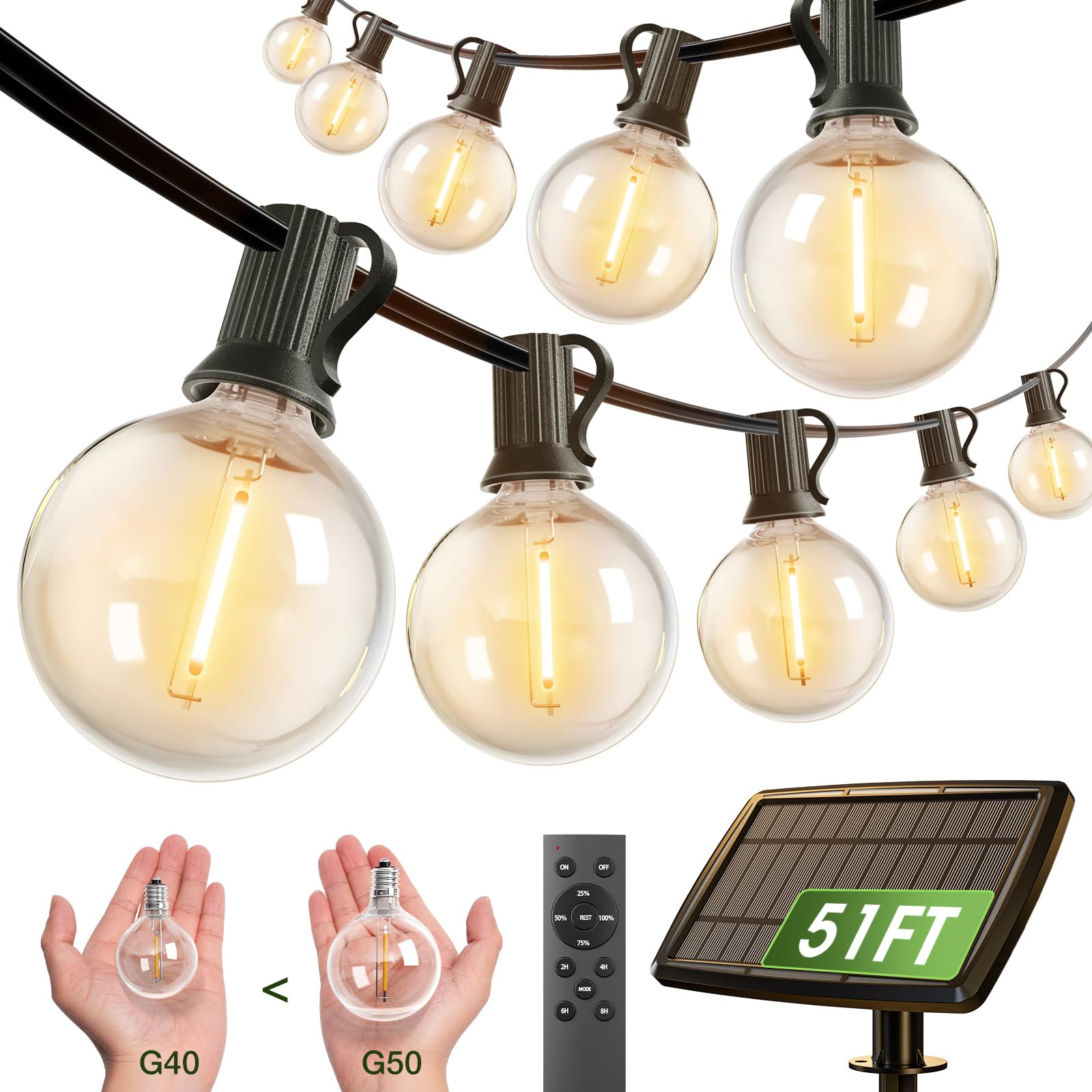 addlon 50FT G50 Solar String Lights