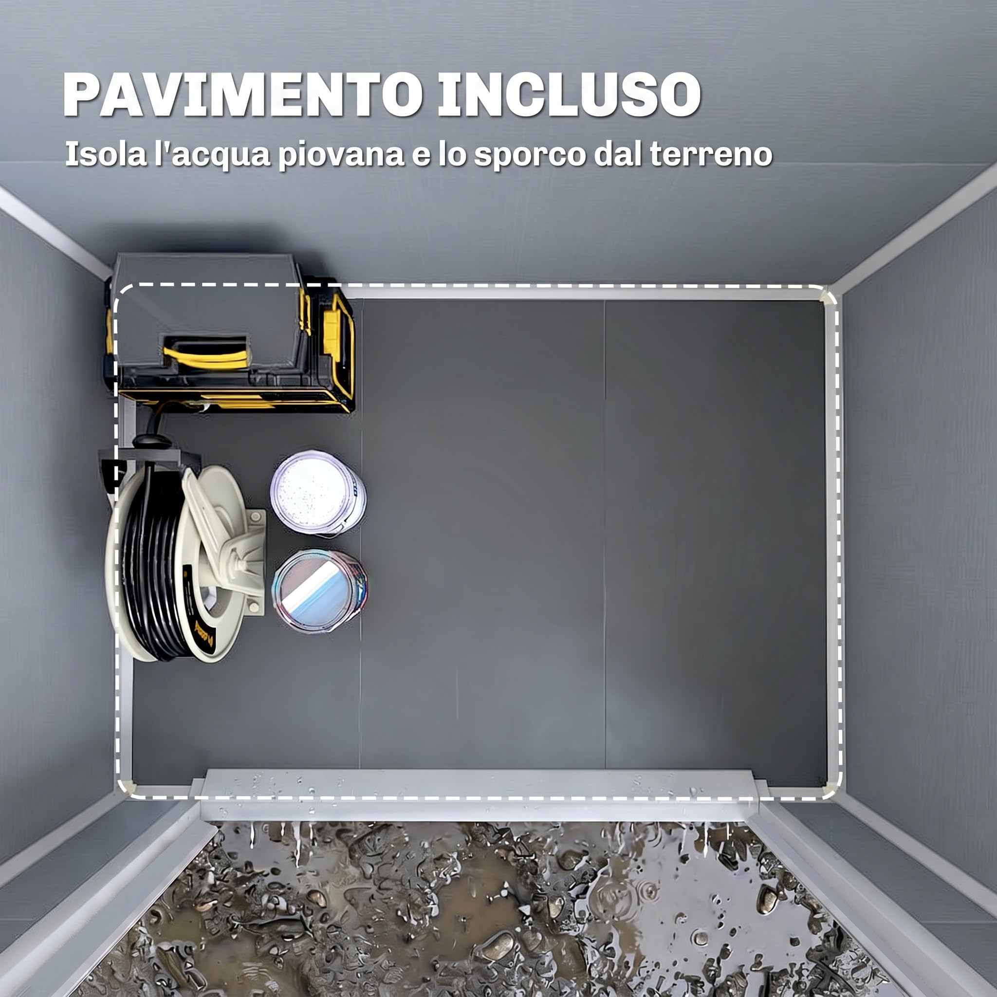 Outsunny Casetta da Giardino Porta Attrezzi in Finitura Effetto Legno Graffiato con Pavimento, 2.12m² Capanno da Giardino con Doppia Porte e Serratura, Tetto Inclinato, 183x134x210 cm, Grigio