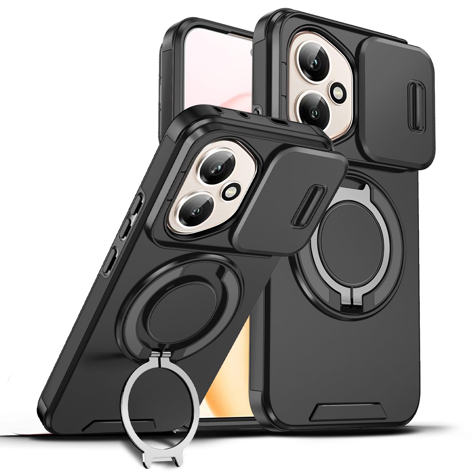 Cover per Honor 400 Lite 5G, Slide Protezione Fotocamera, Armatura Cover con 360 Gradi Girevole Anello Metallo Magnetica Supporto Silicone Antiurto Custodia per Honor 400 Lite