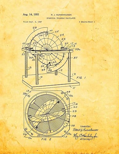 Spherical Triangle Calculator Patent Print Golden Look (5" x 7") M14502