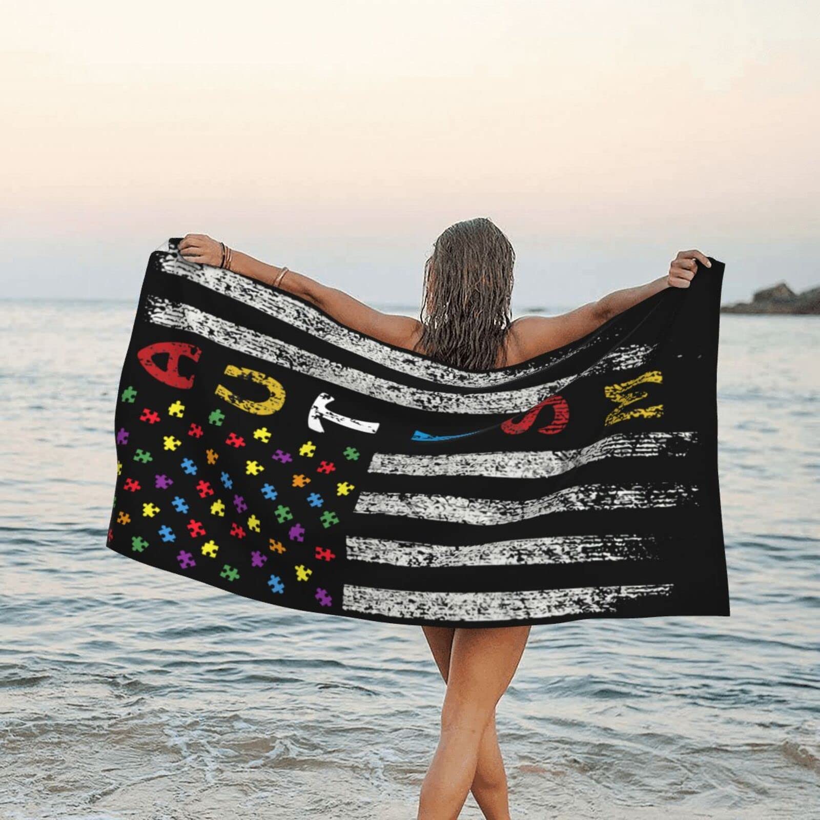 Serviette autisme drapeau américain drap de plage engagé et solidaire 80x130cm
