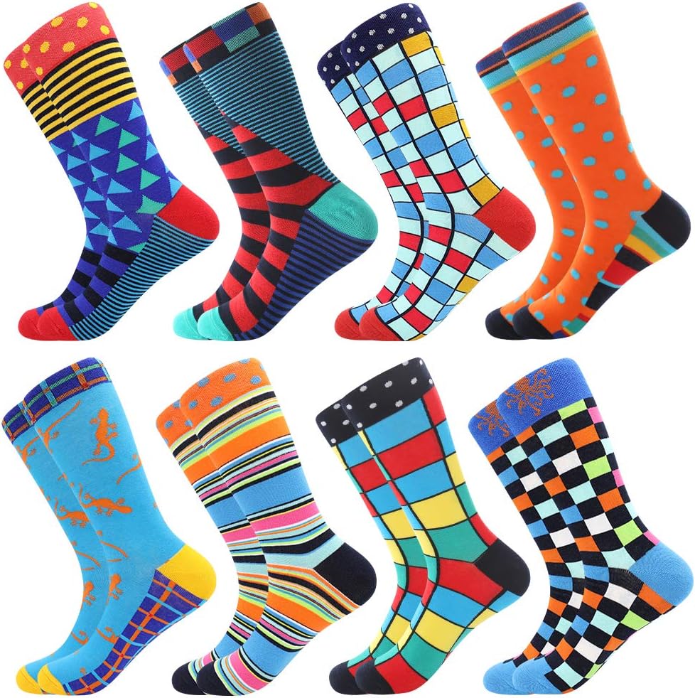 BONANGEL Mens Dress Socks Fun Funny Novelty Colorful Crazy Crew Dress Socks For Men 8-12