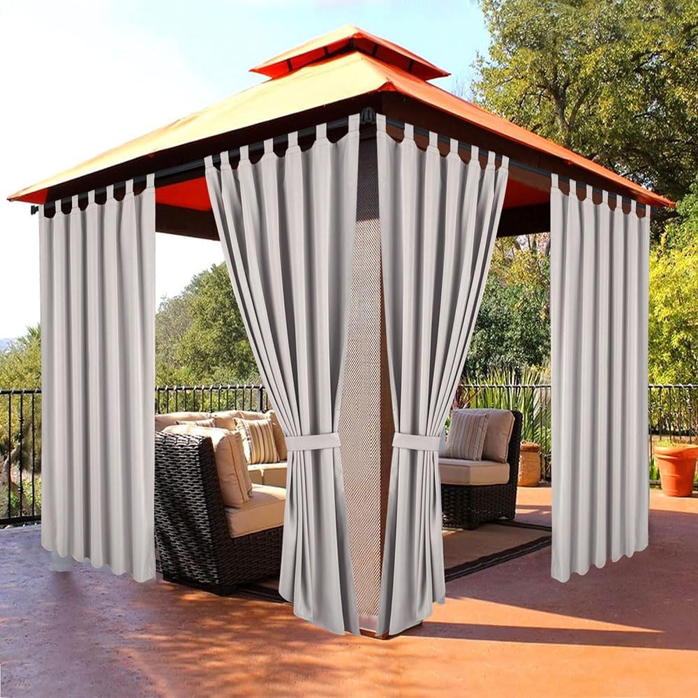 Aimery Waterproof Courtyard Outdoor Windproof Curtains Darpes for Gazebo Patio Privacy Stickup Tab Top One Panel 52x96in (132 * 244cm) Color:Gray