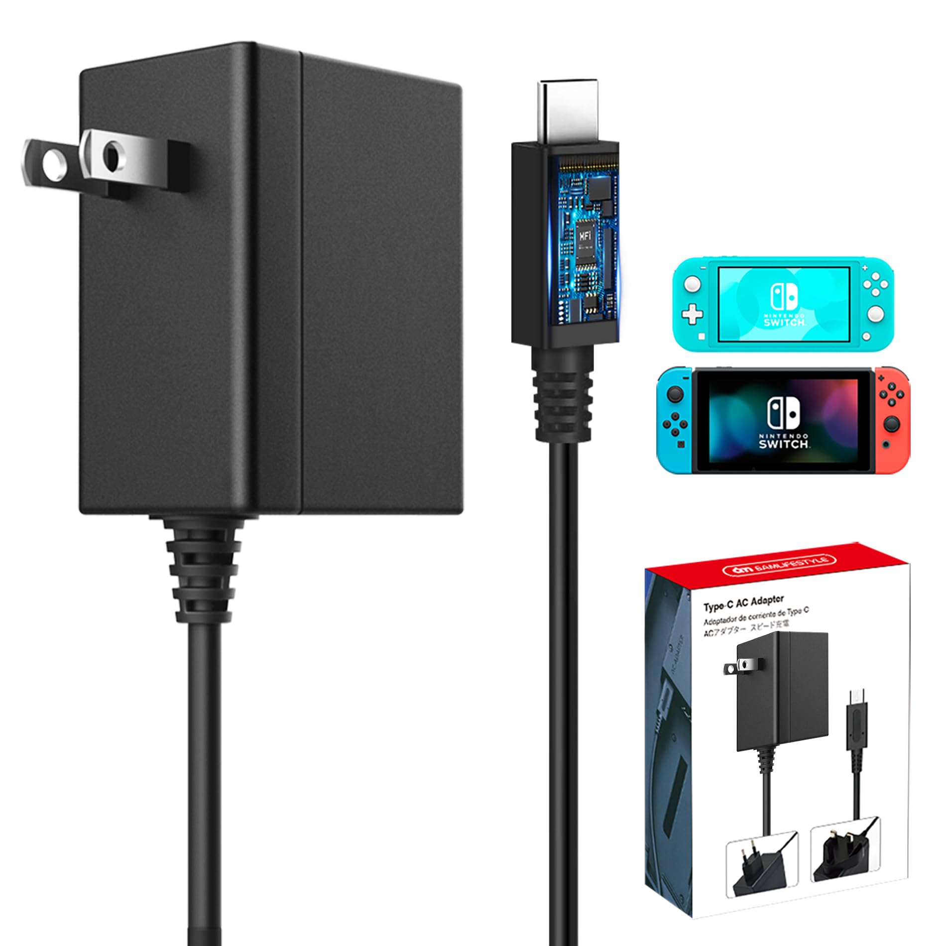 Charger for Nintendo Switch 15V 2.6A PD Fast Charging Support TV Dock AC Power Supply Adapter Compatible with Nintendo Switch & Switch Lite & Switch OLED Wall Charger with USB C Cable 5FT