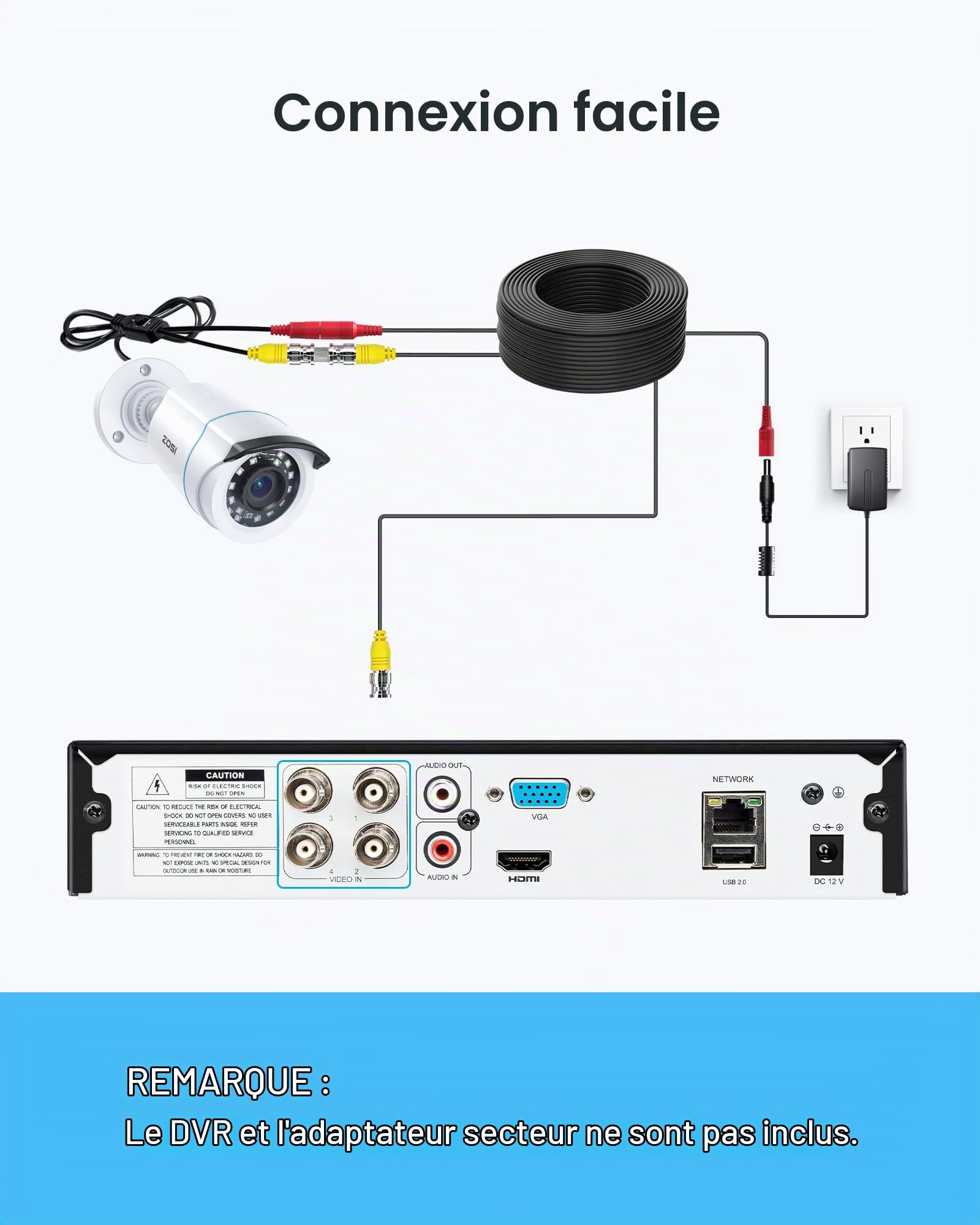 ZOSI Pack 4 Caméra Surveillance Filaire Extérieure 1080P HD-TVI