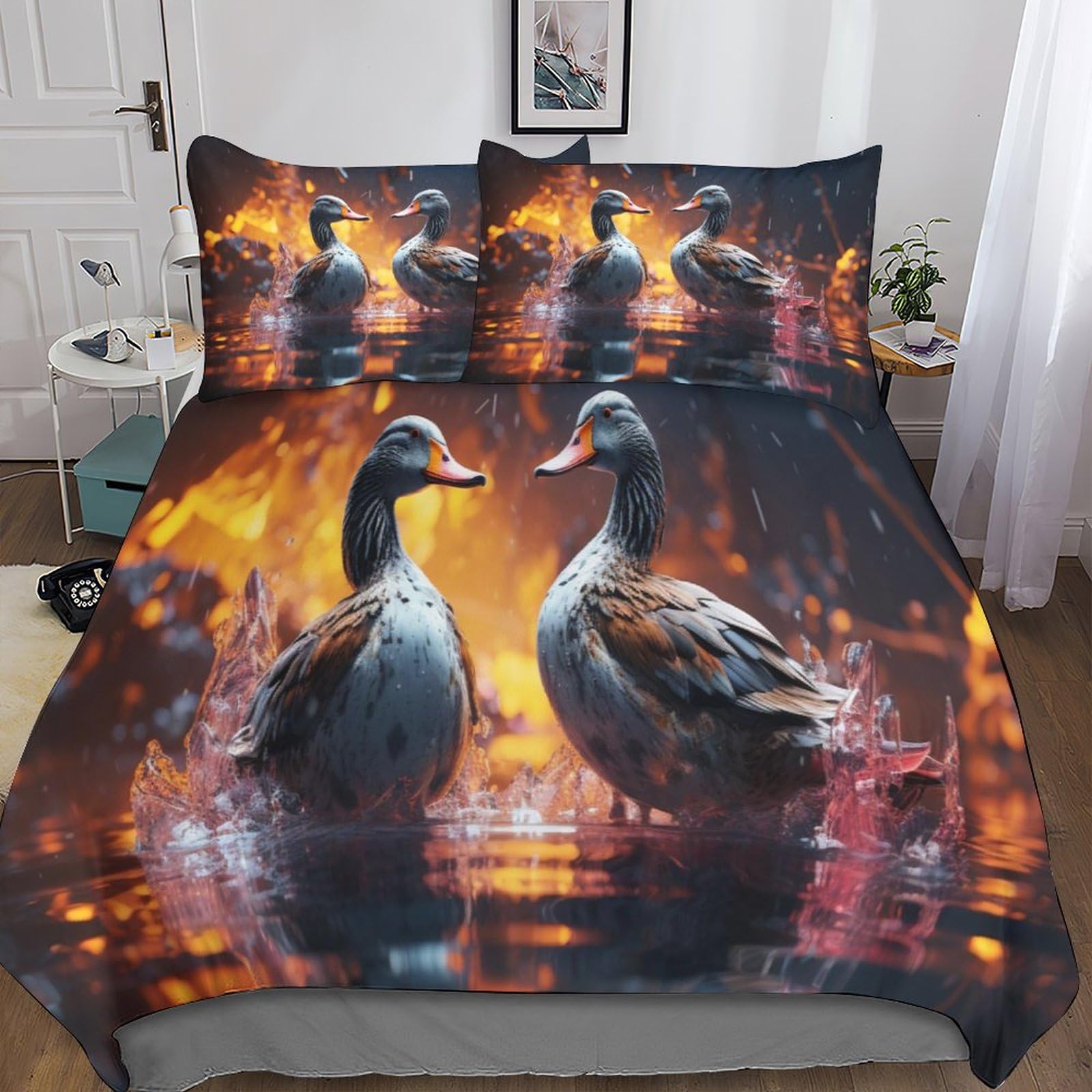 Mandarin Ducks Bettlaken Für Erwachsene Kinder Jugendliche, 3D Bedruckte Mikrofaser 3 Stück Bettbezug Set Mit Reißverschluss,Pflegeleichte Pärchen-Tiere Bettwäsche King（220x240cm） Bettdecken