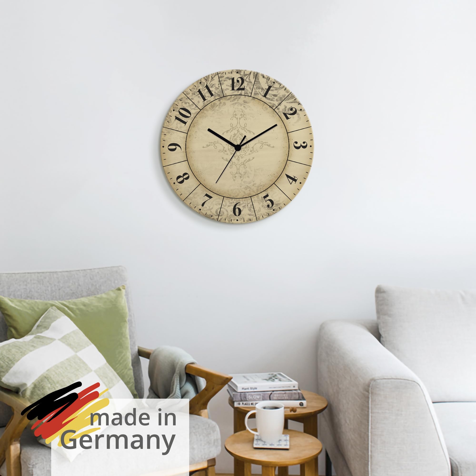ARTLAND Wanddeko Wanduhr ohne Tickgeräusche aus Holz Funkuhr lautlos rund Ø 30 cm Vintage Zeitflüsterer U5DR Wanddeko in Holzoptik