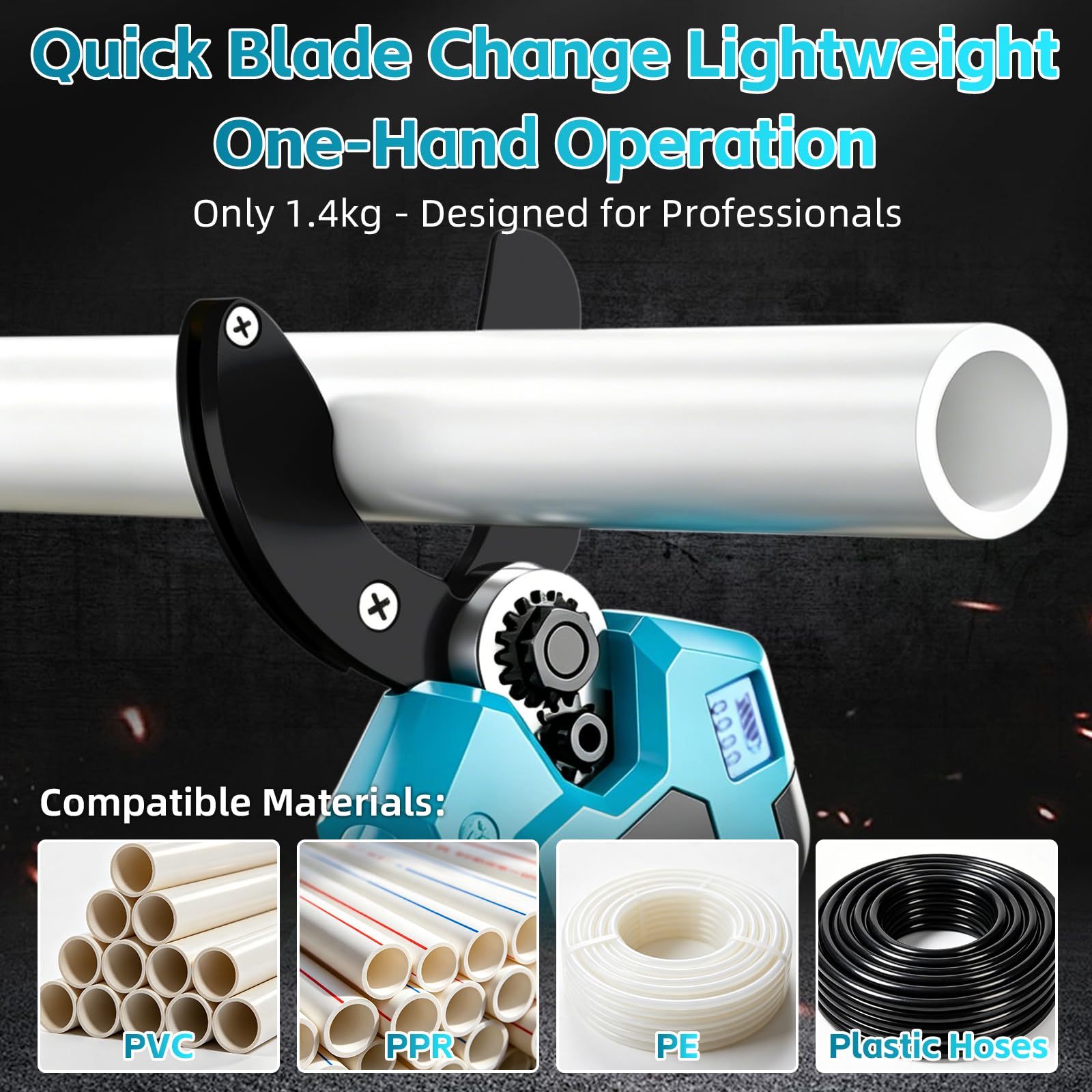 Cortatubos inalámbrico – motor sin escobillas de 600 W, apertura máxima de 7 cm, 2 niveles ajustables (3,2 cm/5 cm), compatible con batería Makita, pantalla digital para contador y nivel de batería