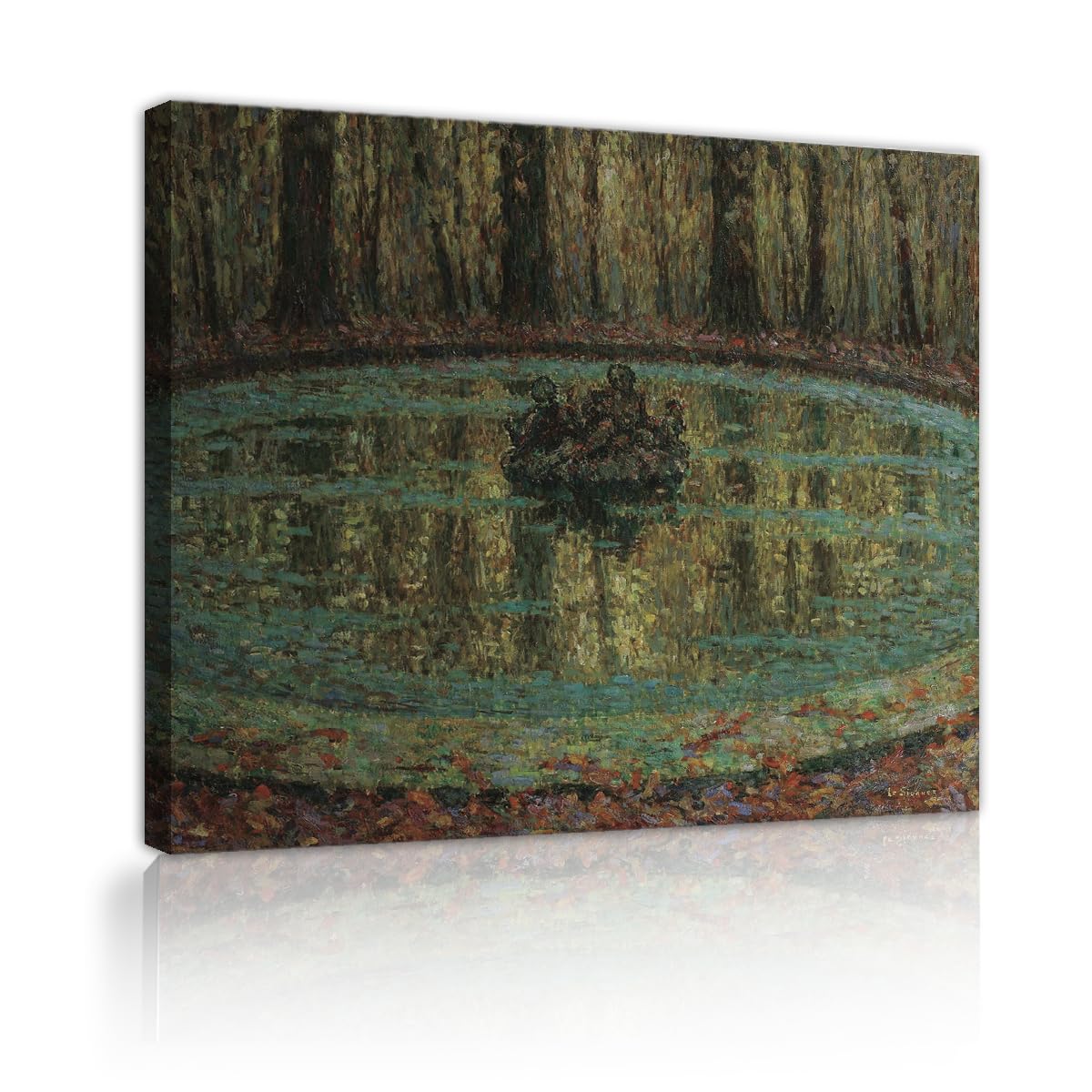 TOANGWALL Henri Le Sidaner The Pool with Duckweed Canvas Wall Art Restroom Mystical Forest Pond Painting Framed Print for Hotel Cafe Decor 80x95cm