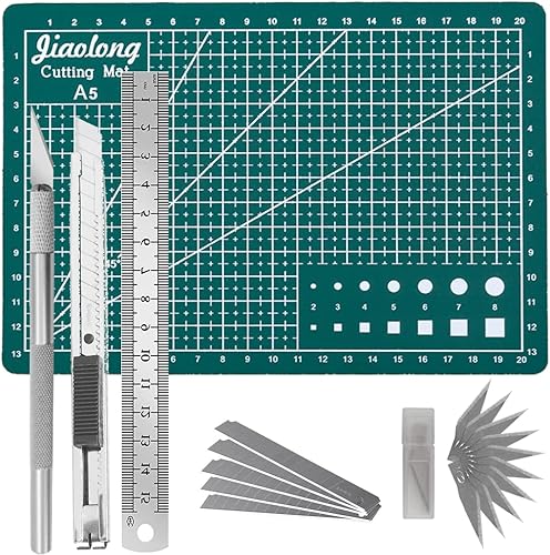 Cuchillo de hobby artesanal de talla de precisión 1 cuchillo exacto 11 cuchillas exacto de acero inoxidable una regla de acero de 5.9 in A5 Tabla de