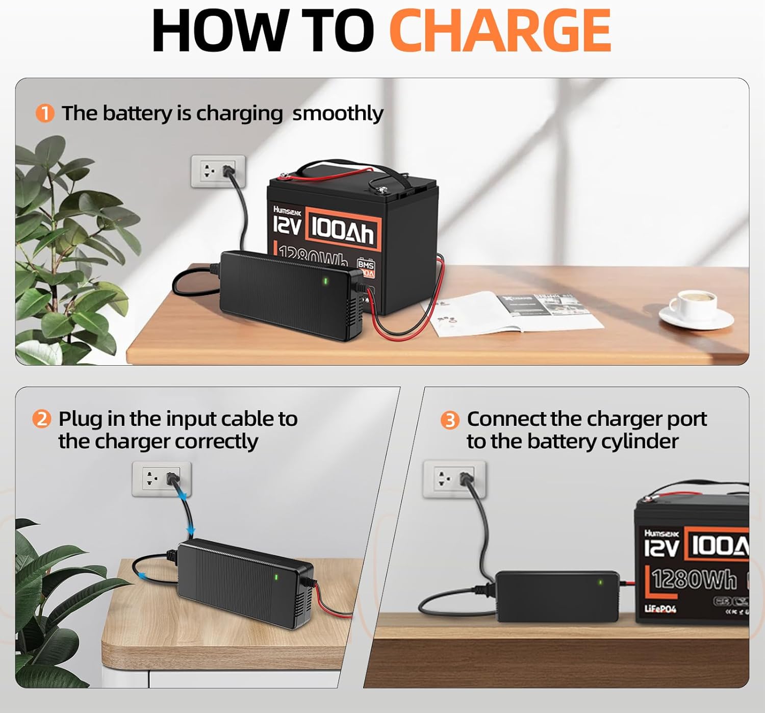 Humsienk 14.6V 20A LiFePO4 Battery Charger, Lighter Plastic Shell Material, Lower Noise, AC-DC Intelligent Drip Charger, Suitable for RV, Supporting Fast Charging