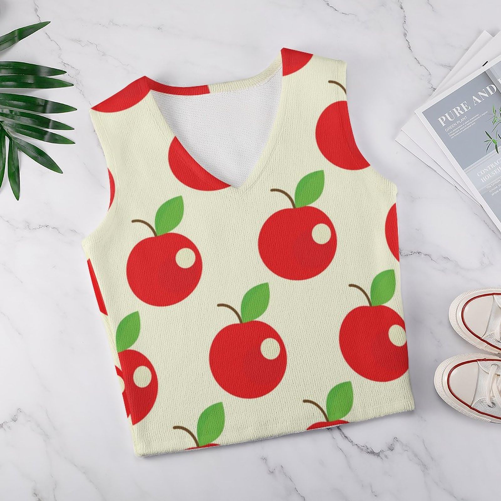 Amazon.co.jp: ニットベスト レディース Vネック りんご柄 さくらんぼ