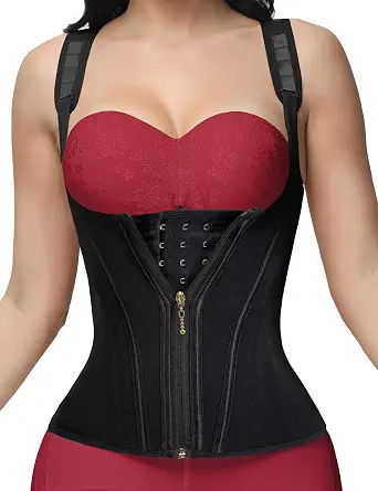 Waist Trainer for Women Tummy Control Workout Faja Body Shaper | Anti-roll 17 Bones Support, Inner 3 Hooks Outer Zipper Adjusted Compression, 5-Position Wide Straps, for Workout & Postpartum