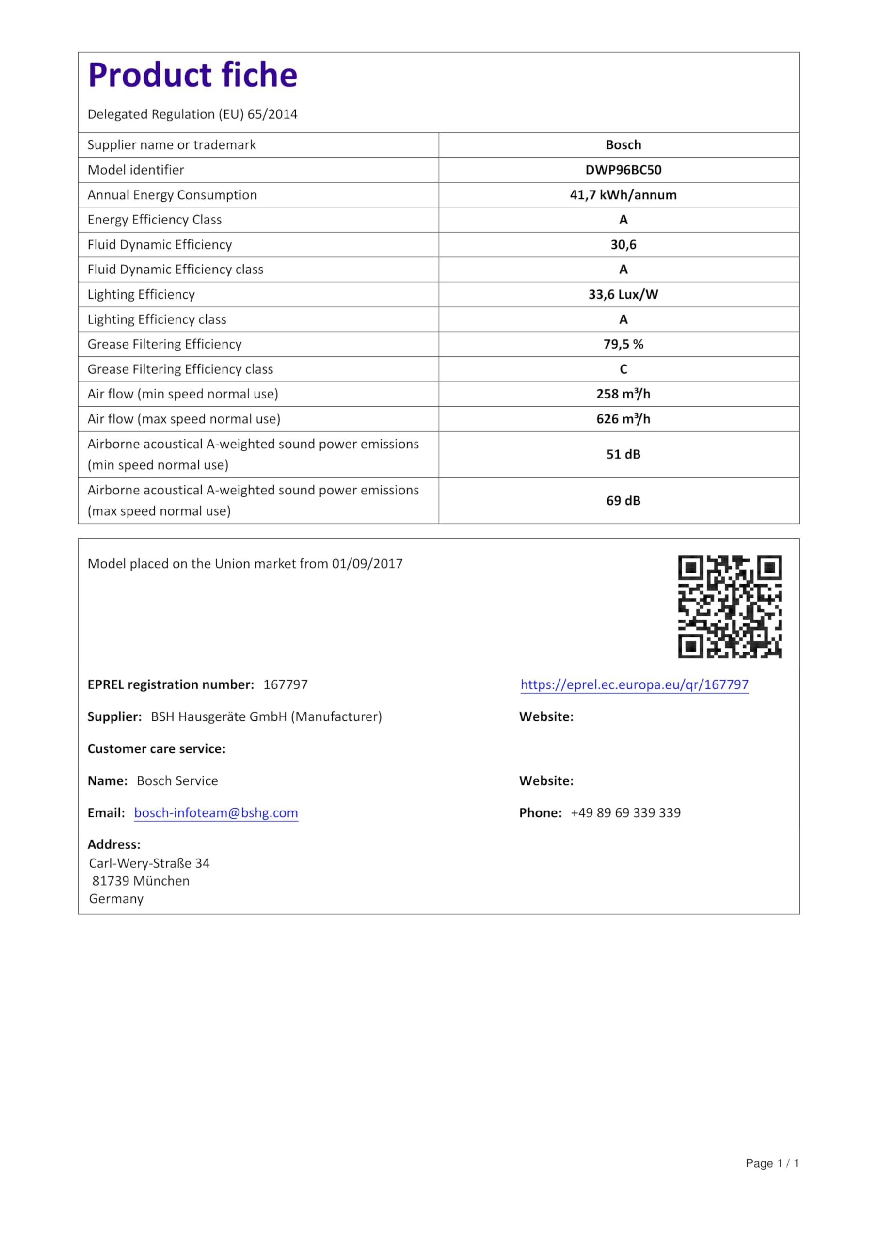 Bosch DWP96BC50 Serie 2 Wandesse, 90 cm breit, Um- & Abluft, Made in Germany, LED-Beleuchtung gleichmäßige Ausleuchtung, Drucktastenschalter, 3 Leistungsstufen, Metallfettfilter spülmaschinengeeignet