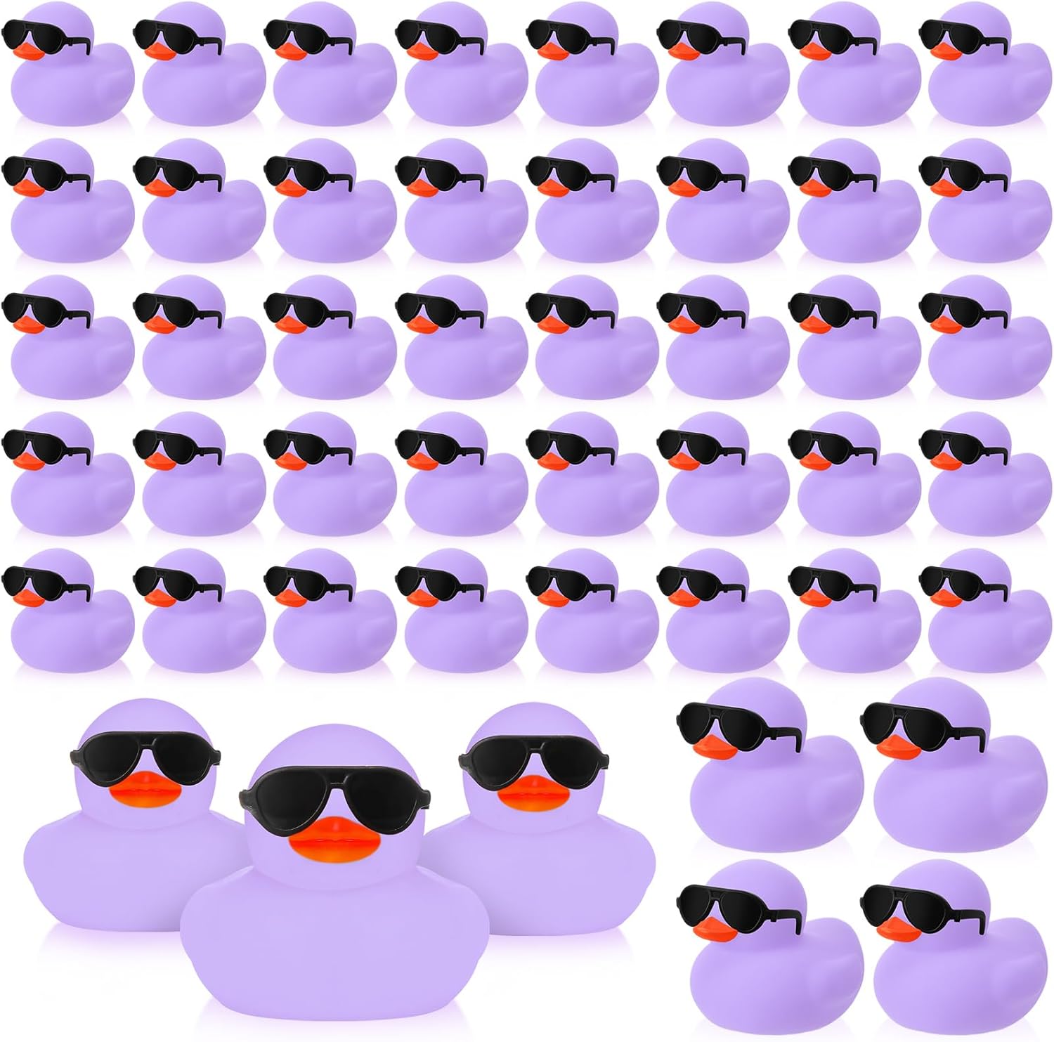Sosation 36 Packs Mini Rubber Ducks with Sunglasses Sets 2.2 Inch Bath Squeaky Rubber Duckies Cute Float Bathtub Toys for Birthday Party Favors Class Carnival Prizes Car Decor(Light Purple)