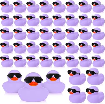 Sosation 36 Packs Mini Rubber Ducks with Sunglasses Set 2.2 Inch Bath Squeaky Rubber Duckies Cute Float Bathtub Toys for Alzheimer Awareness Birthday Party Favors Class Car DecorLight Purple,Solid