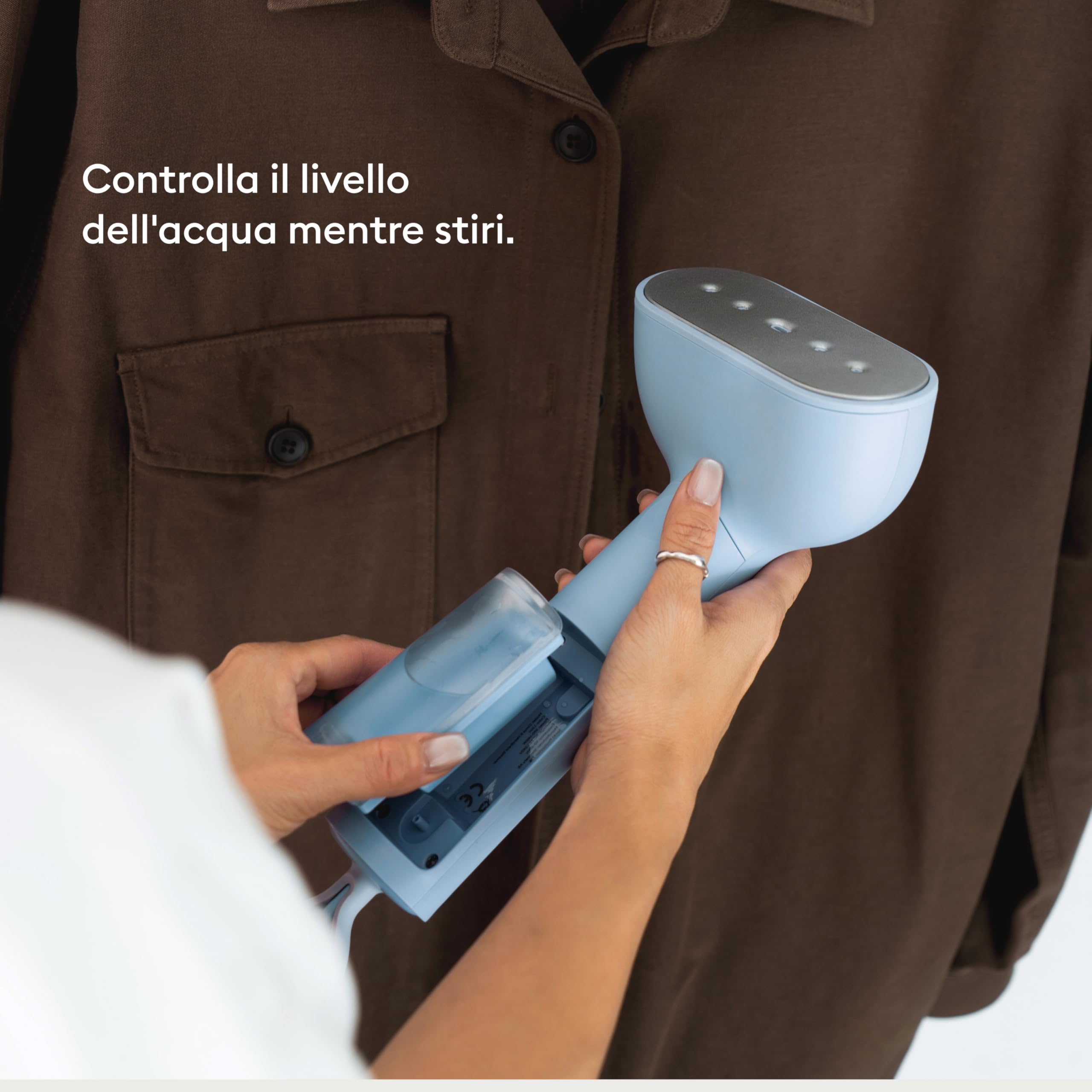 Steamery Ferro da stiro a vapore Cirrus Core, 1350W, Emissione vapore 21g/min, Pronto in 15 Secondi,Tecnologia Dry Steam, Anello per appenderlo, Serbatoio trasparente, Portatile, Blu