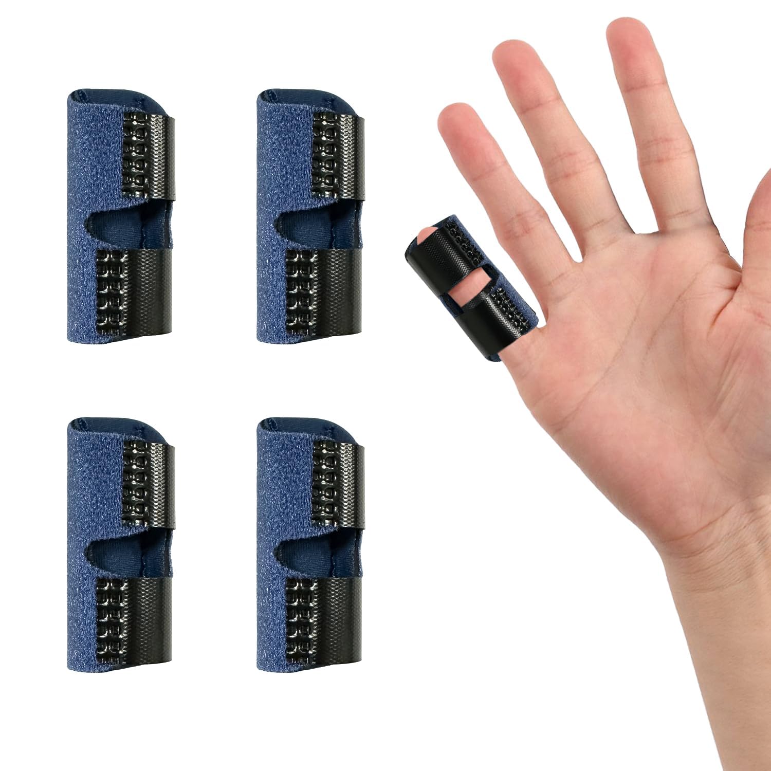 Small Finger Splint, 4 PCS Adjustable Trigger Finger Splint, Straightener for Broken Strained Arthritis for Pinky, Index Splints for Teenagers and Women (Blue)