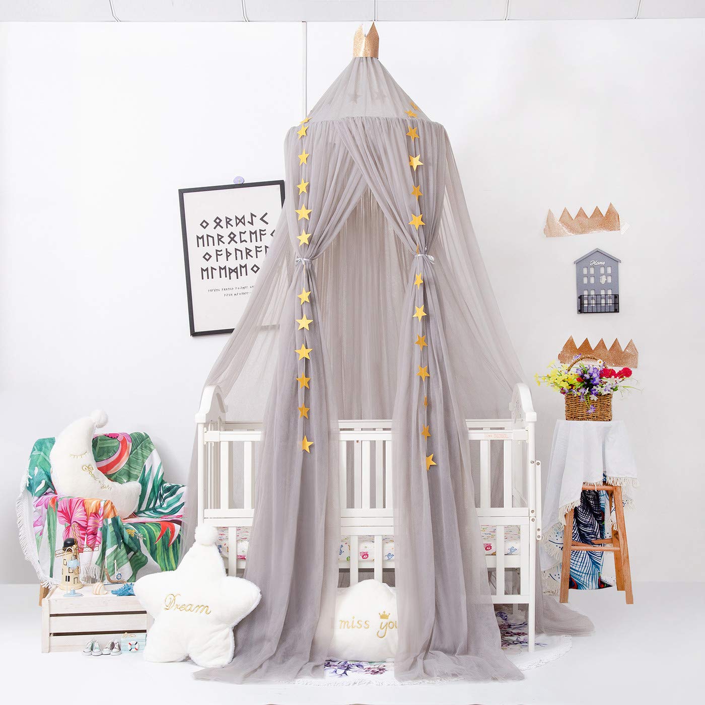 VERNASSA Canopy for Kids Bed, Bed Canopy, Xmas Gifts Princess Mosquito Netting Dome for Baby Crib Nook Castle Game Tent Nursery Play Room Christmas Decor