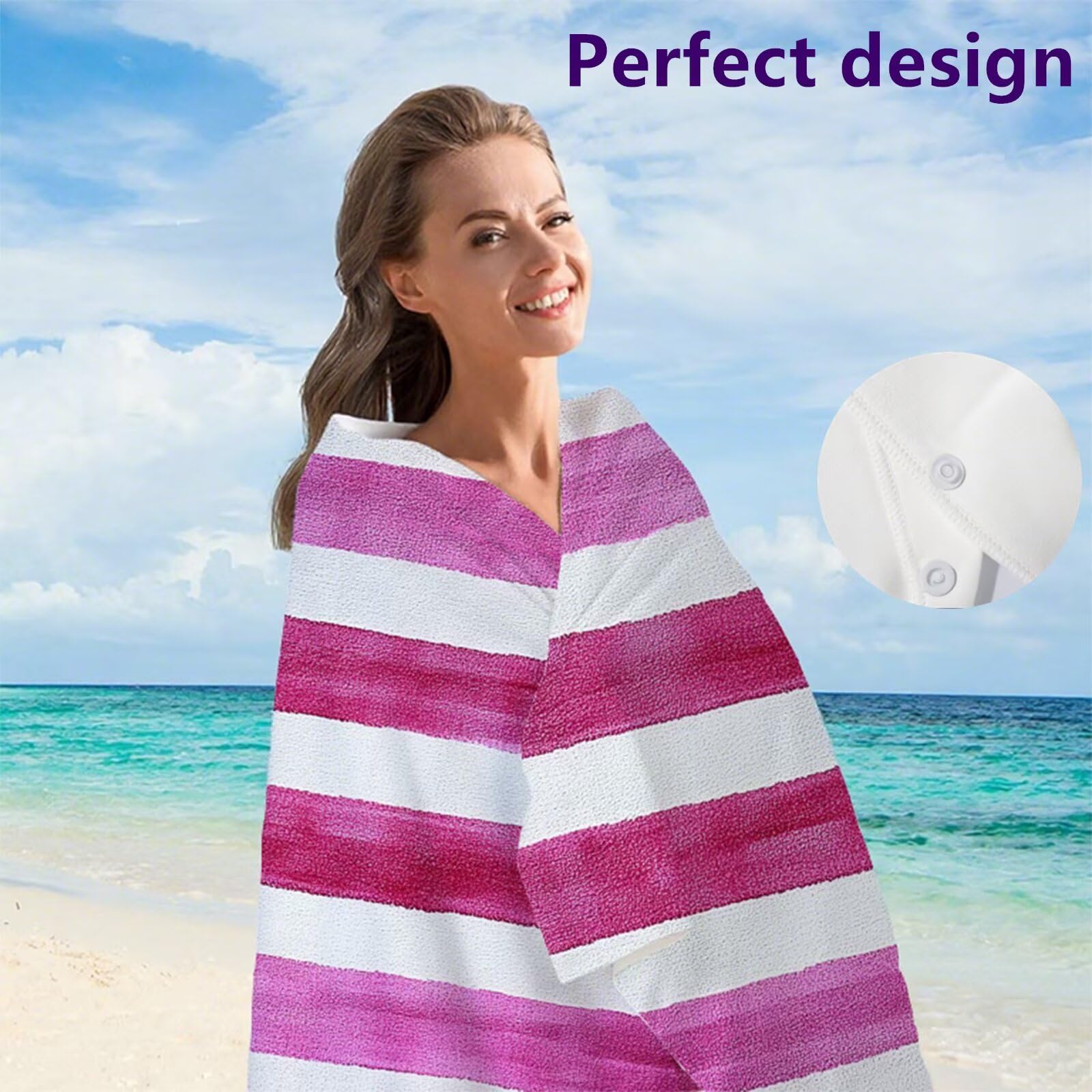Toalla Playa Grande 80x180 cm, Microfibra Toalla Gimnasio De Secado Rápido, Toallas Baño Sin Arena, Toallas Playa Compacta Hombre Mujer Niños para Deportes, Natación con Bolsa (Rayas Moradas) G1-1209