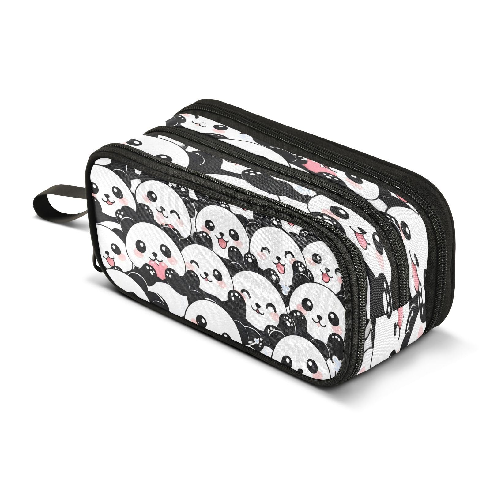 Cute Panda Pattern Large Capacity Pencil Case Box Boys Girls Big Stationery Pen Bag Organizer Pencil Pouch Zipper Compartments for School Office