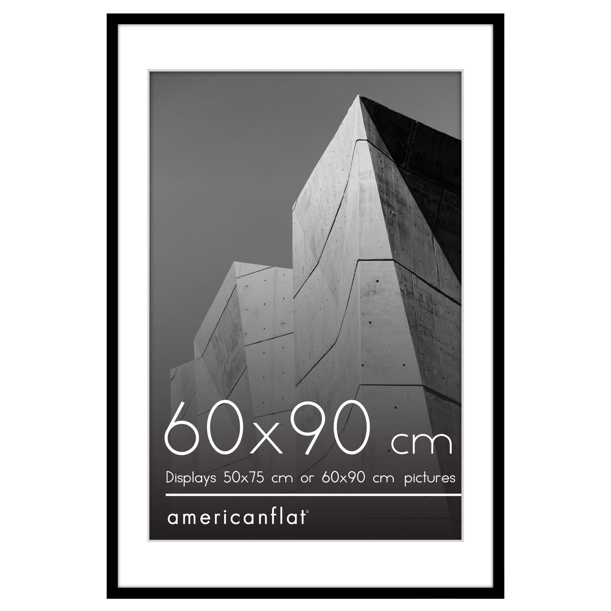 Americanflat 60x90 cm Picture Frame with Polished Plexi Cover - Use as 50x75 cm Wall Photo Frame with Mount or Display 60x90 cm Photo without Mount - Streamline Collection - Black