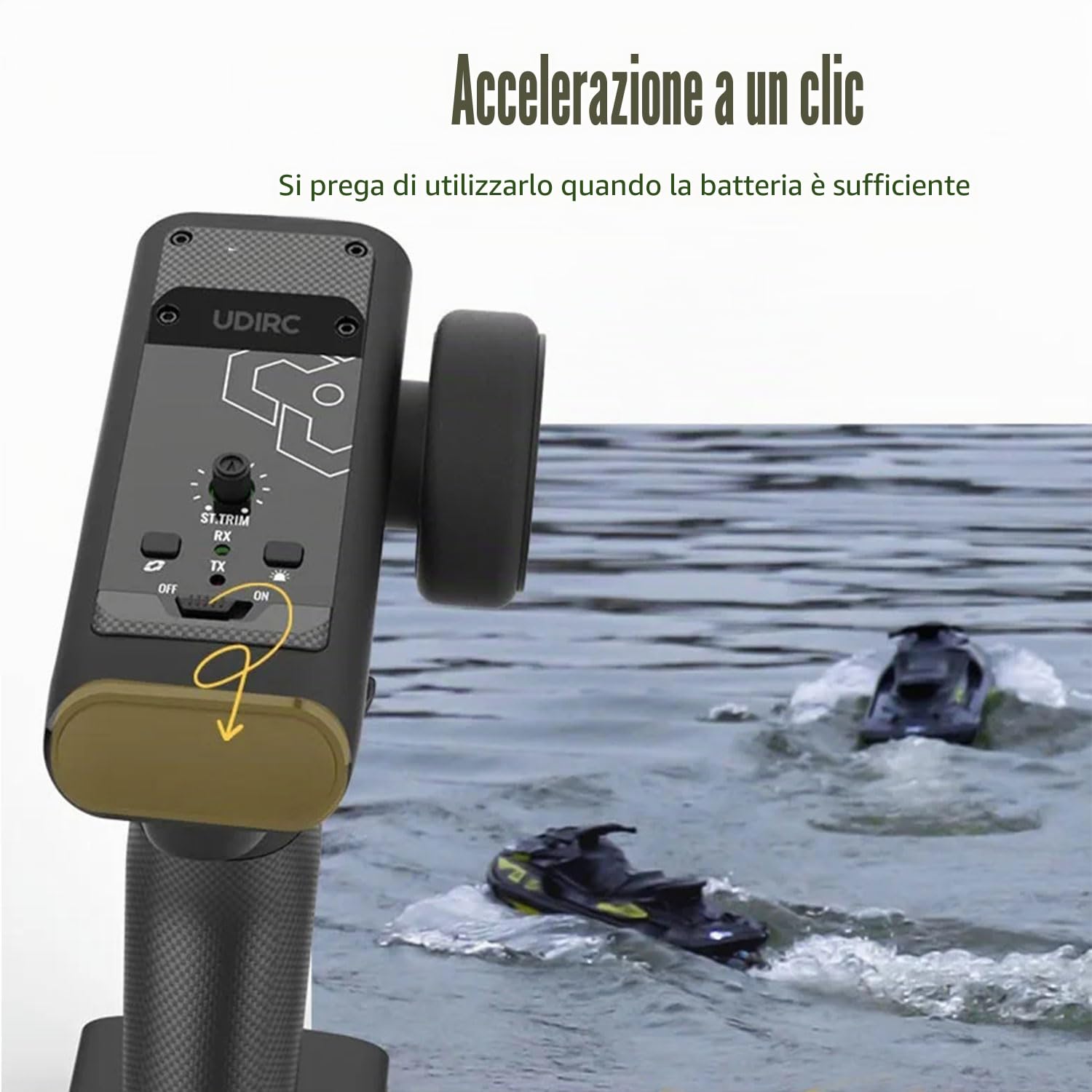 RC Turbo Jet Boat 25+KPH Brushless - 2.4GHz RC Jet Ski Boats for Adult, RC Boat for Pools&Lakes and Rivers with 2 Batteries, LED Light, Low Battery Alarm (giallo)