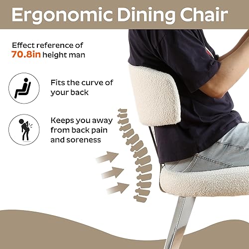 Miniatura 8 de Small Dining Table Set for 4, 36" Round Kitchen Table with 4 Teddy Boucle Dining Chairs, Tempered Glass Top with Metal Legs(White&Silver)