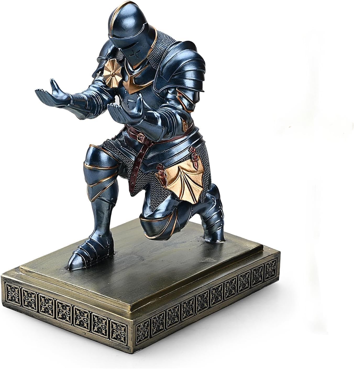 King's Guard Leader Cloak Warrior Knight Pen Holder Mobile Phone Stand, Ornament Knight Statue, Pen Stand Paperweight with a Metal Sword Letter Opener for Office and Home