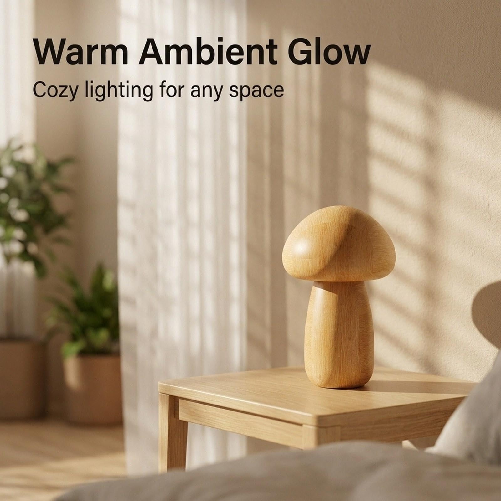 Pilzförmige Holzlampe, Berührungsschalter, Wiederaufladbar, LED Nachtlicht, Nachttischlampe, Schreibtischlampe, Tragbar, Speicherfunktion, Geeignet Fü, Holzfarbe