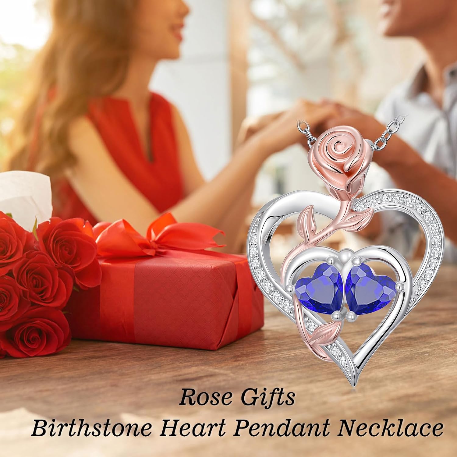 Rose Flower Heart Pendant for Women Birthday Gifts 18k Gold Plated Mother Daughter Necklace with 12 Months Birthstone Christmas Valentines Day Gifts for Her Mom Anniversarry Jewelry for Mom Wife Girlfriend - Image 2