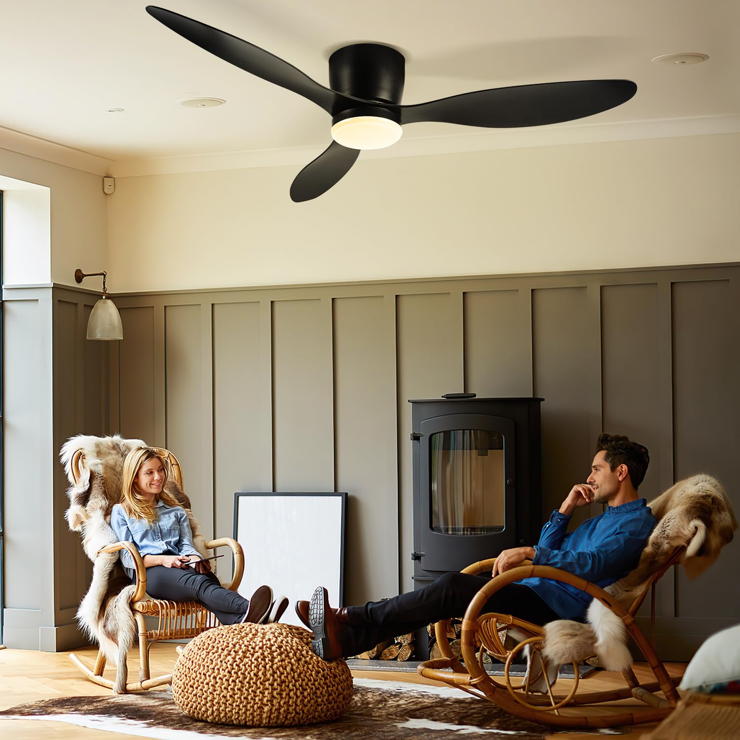 Daromigo Deckenventilator mit Beleuchtung 132cm, Smart Deckenleuchte mit Ventilator Fernbedienung und APP, 6 Geschwindigkeiten, Dimmbar, Timer, Umkehrsfunktion für Wohnzimmer, Schwarz