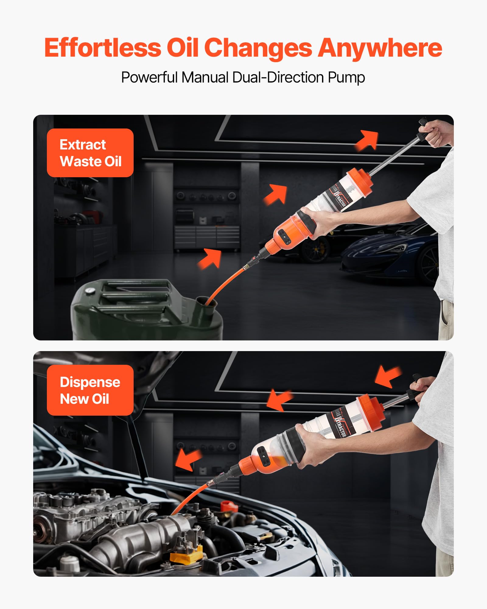 VEVOR Estrattori di Liquidi per Veicoli da 1,5 L, Pompa di Aspirazione Manuale per Fluidi per Autoveicoli, Siringa per Olio con Tubo Lungo e Tubi di Prolunga, Pompa di Aspirazione per Tosaerba, Auto