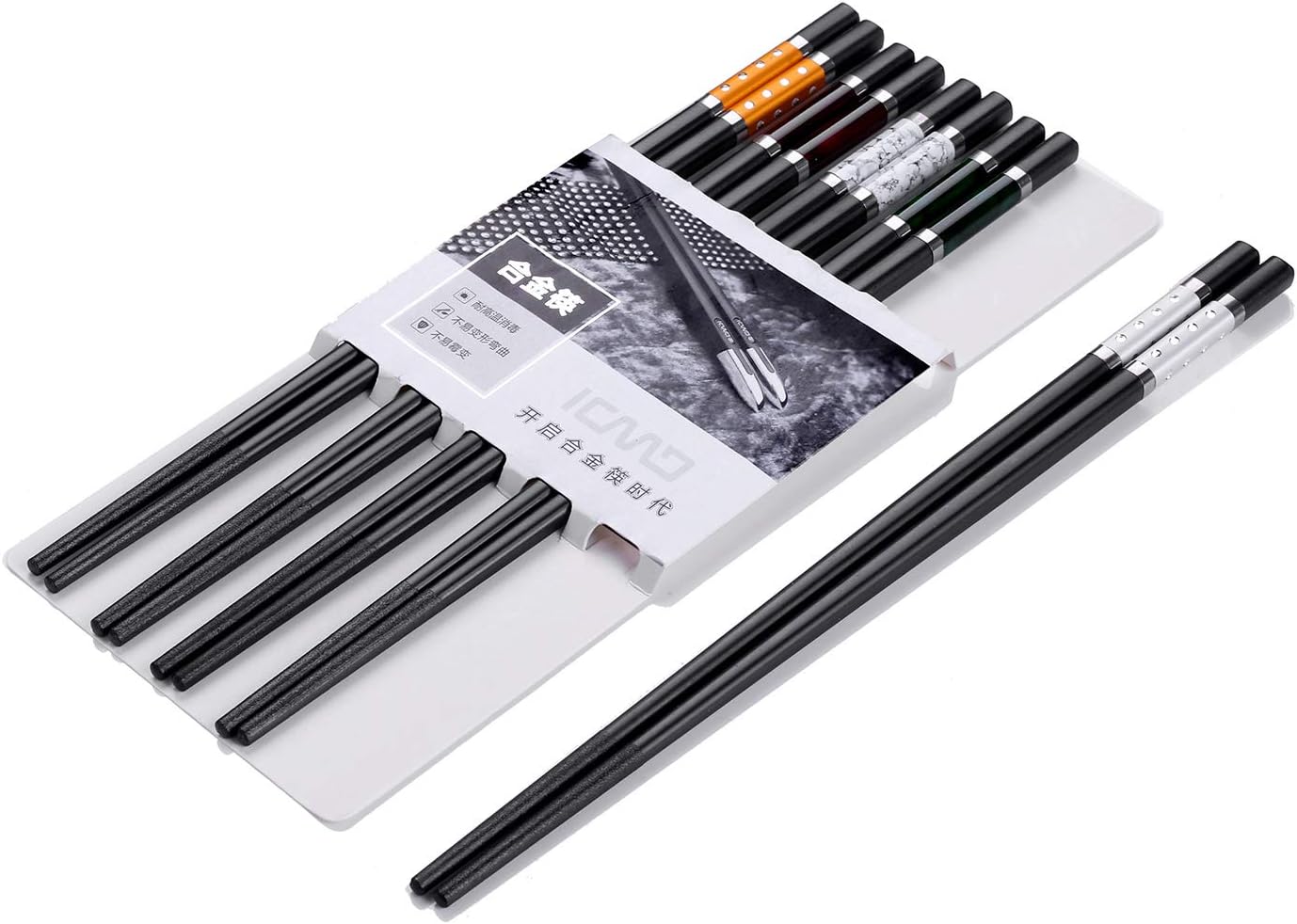 5 Pairs Chopsticks (10 pieces) Japanese Alloy Chopsticks made of environmentally friendly Alloy chopsticks in precious Gift Box (Alloy)