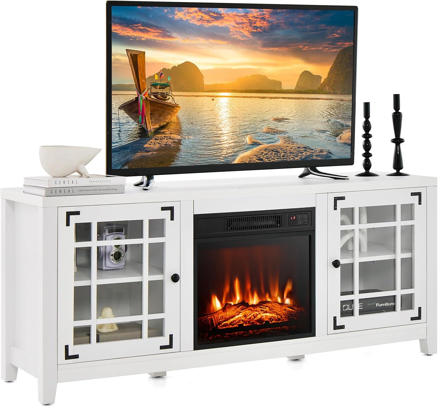 COSTWAY 18” Electric Fireplace Insert TV Stand, Entertainment Center