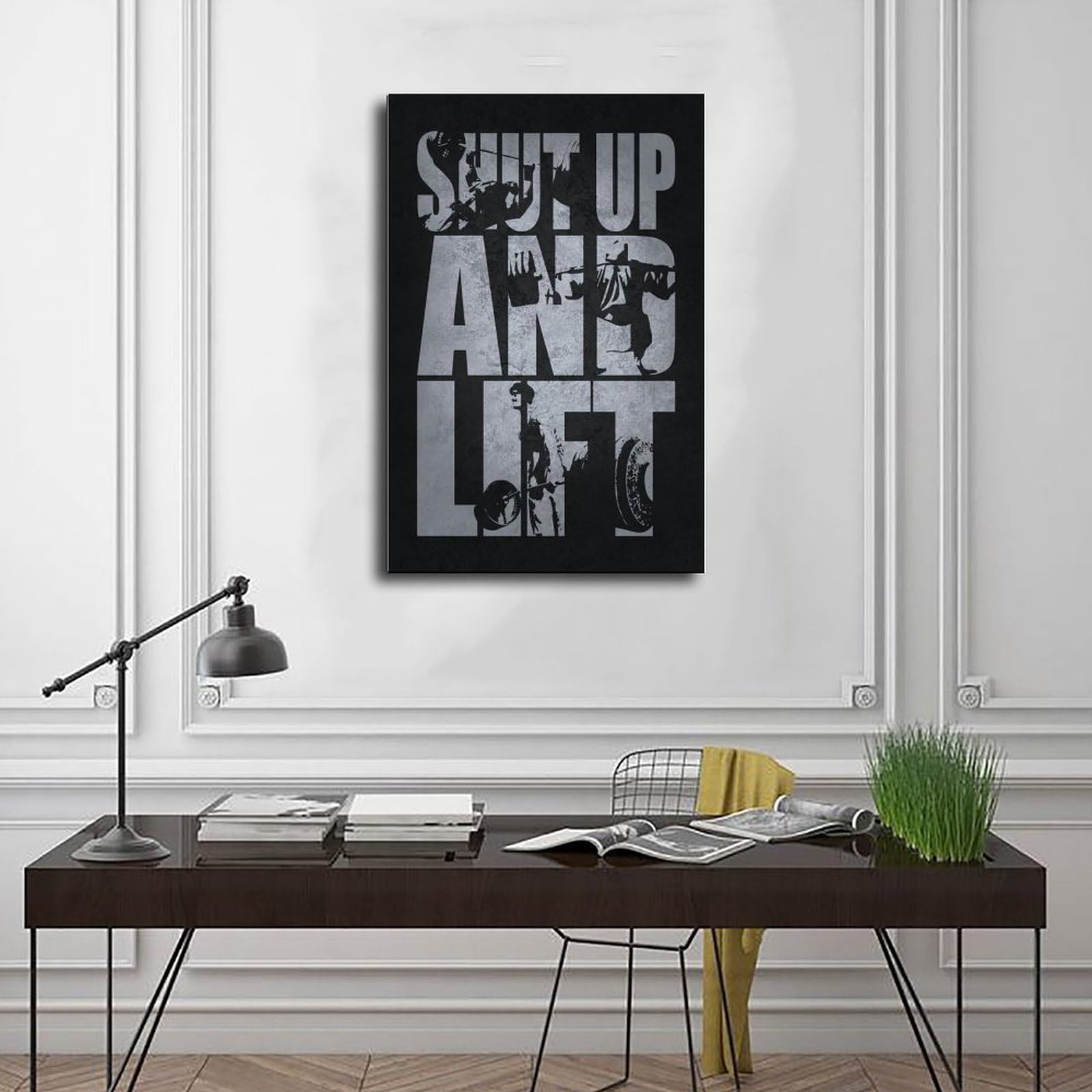 Póster motivacional para pared con texto "Shut Up And Lift" (60 x 90 cm)