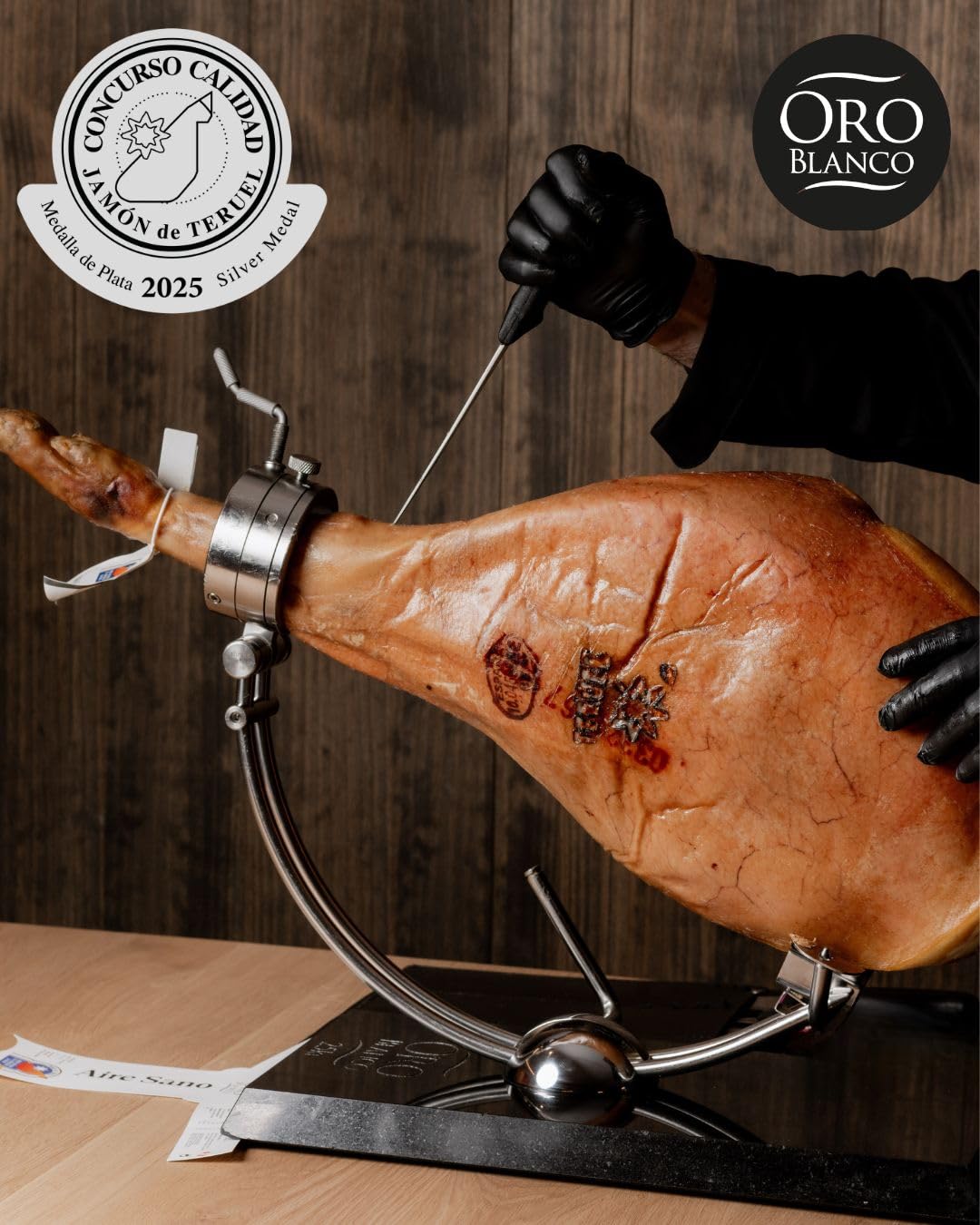 Aire Sano - Jamón Oro Blanco Denominación de Origen Teruel - Curación Minima de 25 Meses - (8,0-8,5 KG).
