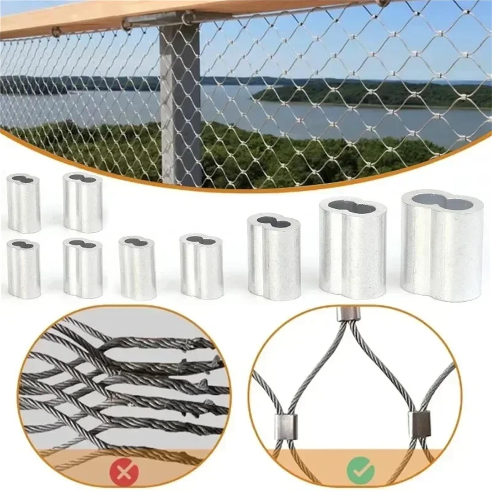 200-10 pezzi anello a crimpare for cavo doppio foro fibbia in alluminio a forma di 8 fascette for filo di acciaio accessori hardware fissi Per Cavo, Funi(M4x200PCS)