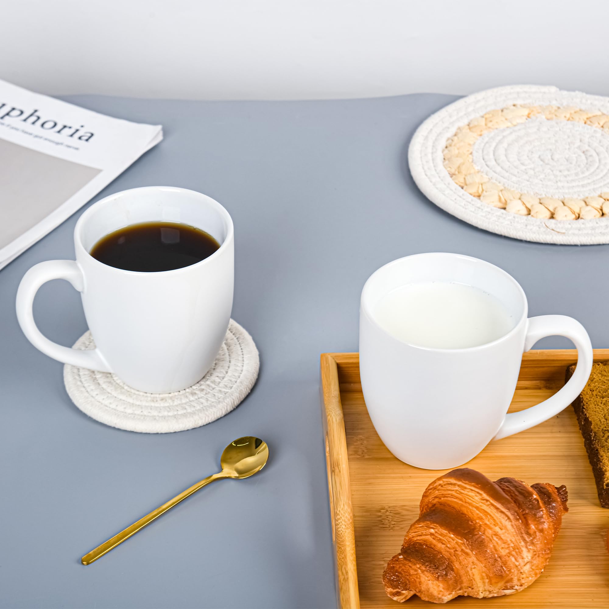 BYCNZB Zestaw 6 kubków do kawy 470 ml, duże ceramiczne nowoczesne kubki do kawy z uchwytem, do herbaty, latte, cappuccino, kakao. Można myć w zmywarce. Można używać w kuchence mikrofalowej (białe