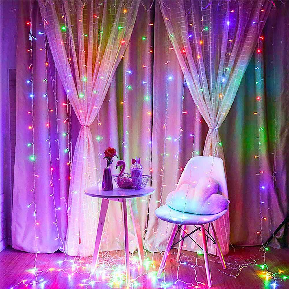 304 LED Easter Window Curtain String Lights Star 9.8ftx9.8ft 30V 8 Modes with Memory Christmas Wedding Party Home Garden Bedroom Outdoor Indoor Wall Decorations… (Multicolor)
